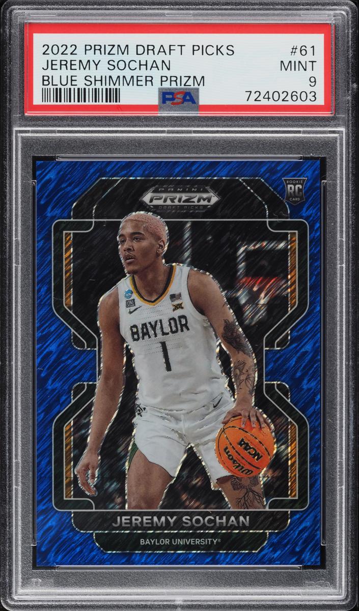 2022 Panini Prizm Draft Picks Basketball Blue Shimmer Jeremy Sochan #61 PSA 8.5