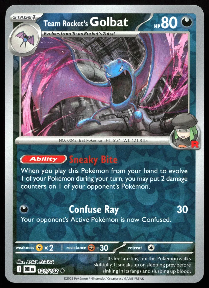 2025 Pokemon Scarlet & Violet Destined Rivals Reverse Holo Team Rocket's Golbat #121 PSA 9