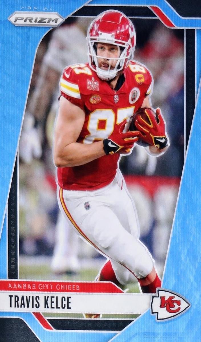 2024 Panini Prizm Football Blue Wave Travis Kelce #140 PSA 9