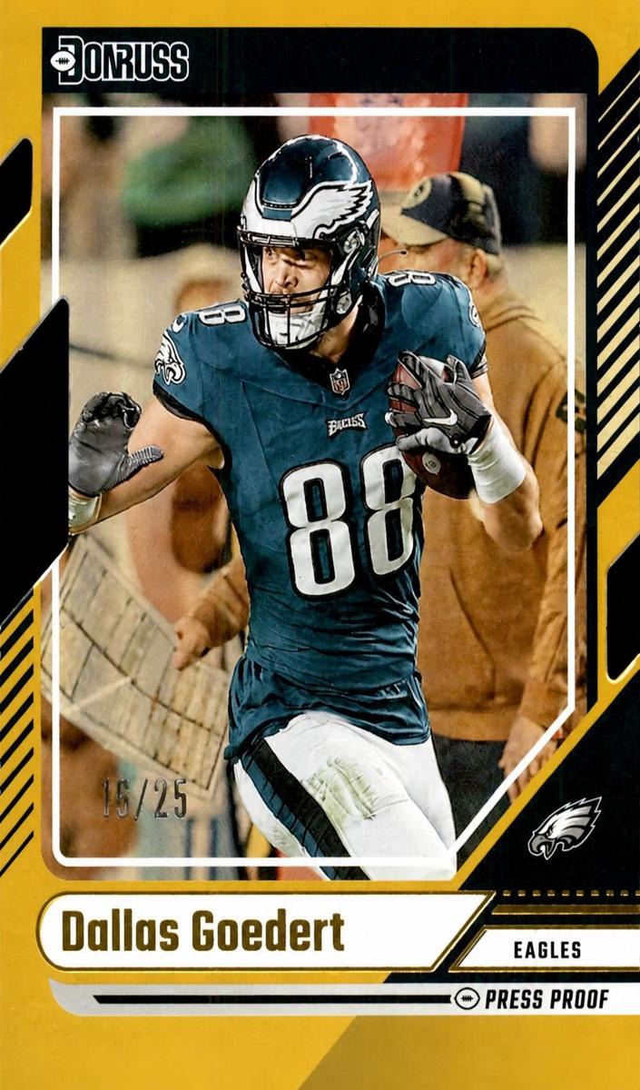 2024 Panini Donruss Football Press Proof Gold Die-Cut Dallas Goedert #12