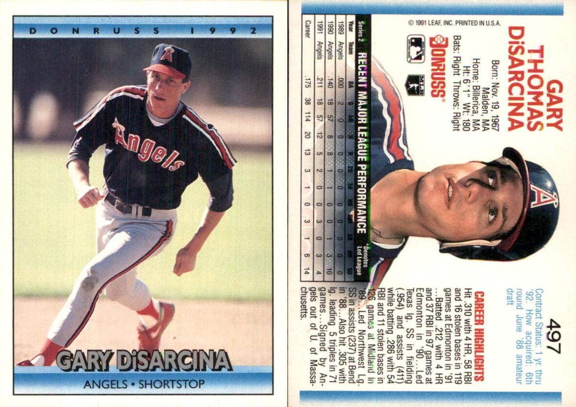1992 Donruss Baseball Gary DiSarcina #497