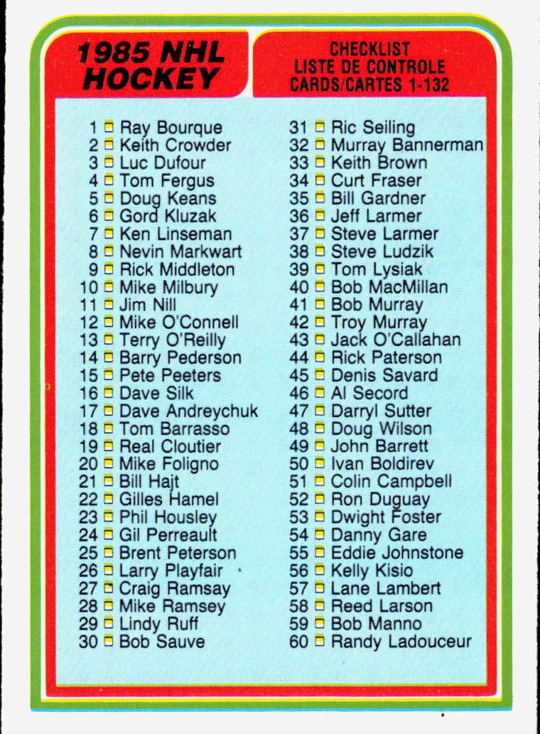 1984 O-Pee-Chee Hockey Checklist 1-132 #394 PSA 10