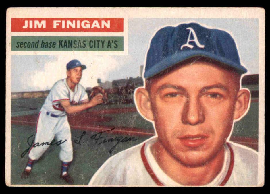 1956 Topps Baseball White Back Jim Finigan #22 PSA 7