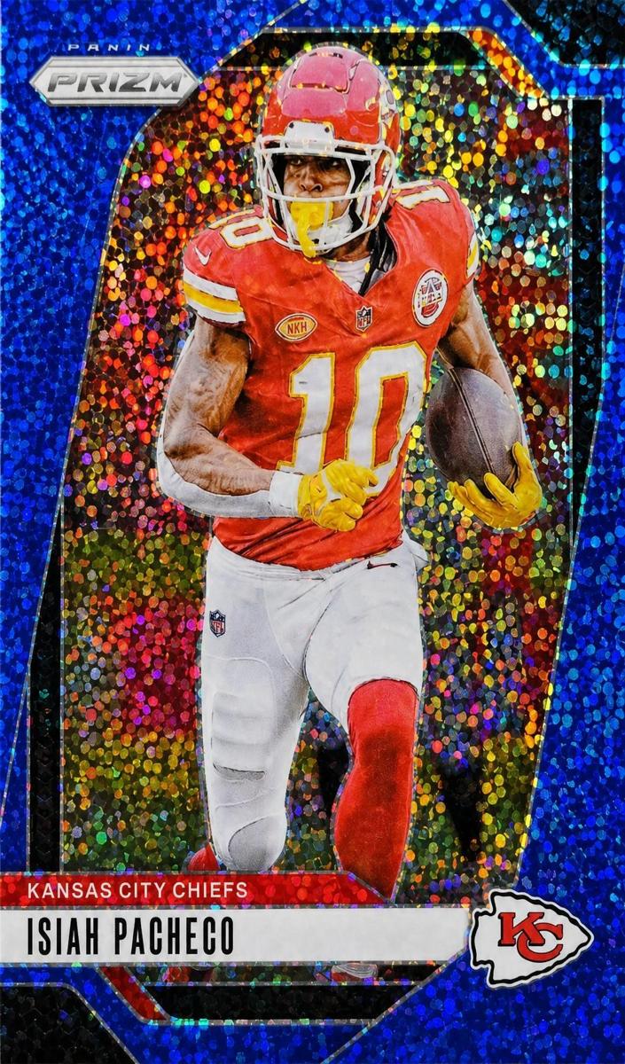 2024 Panini Prizm Football Blue Sparkle Isiah Pacheco #139 PSA 9
