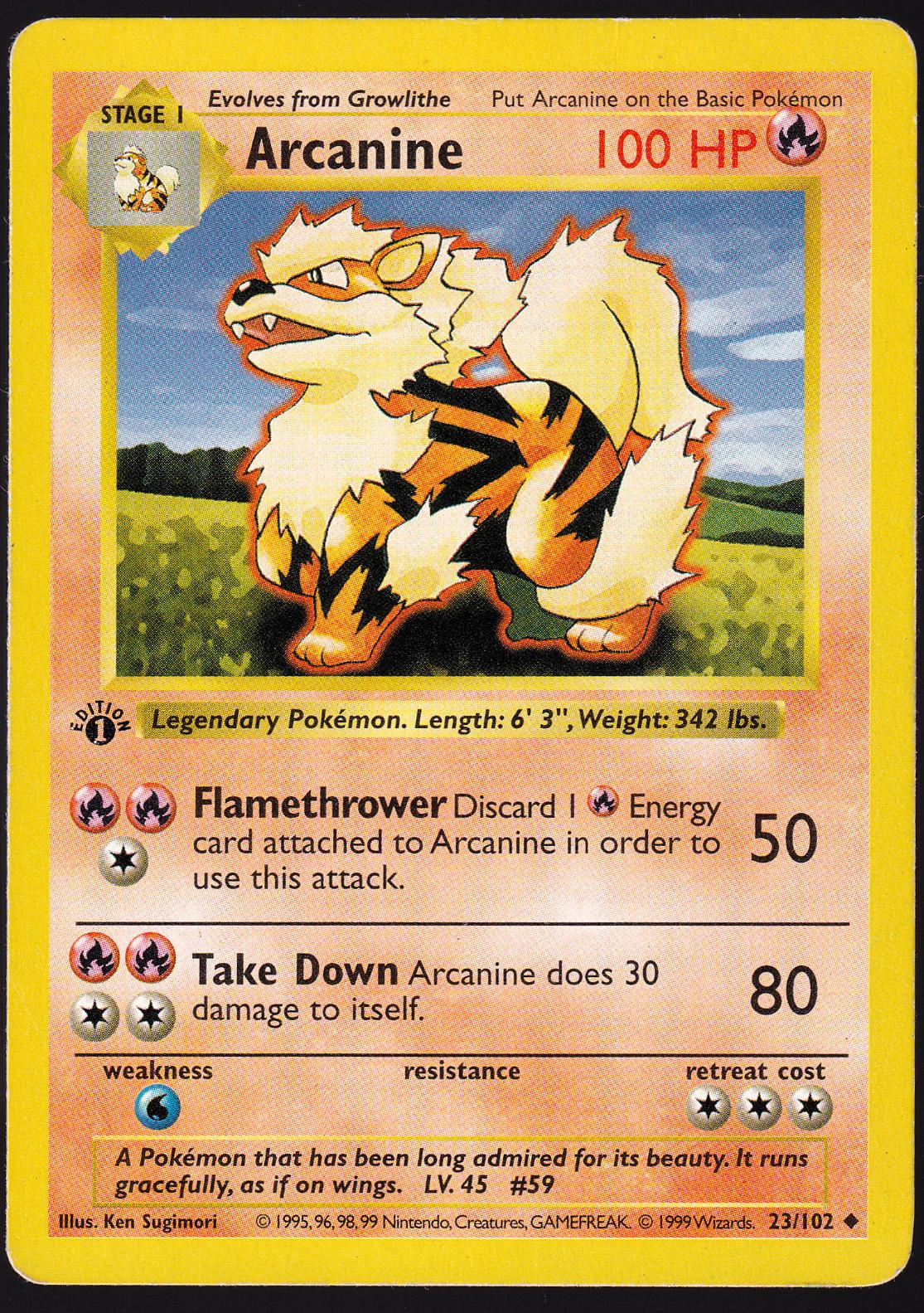 1999 Pokemon Base Set 1st Edition Arcanine #23