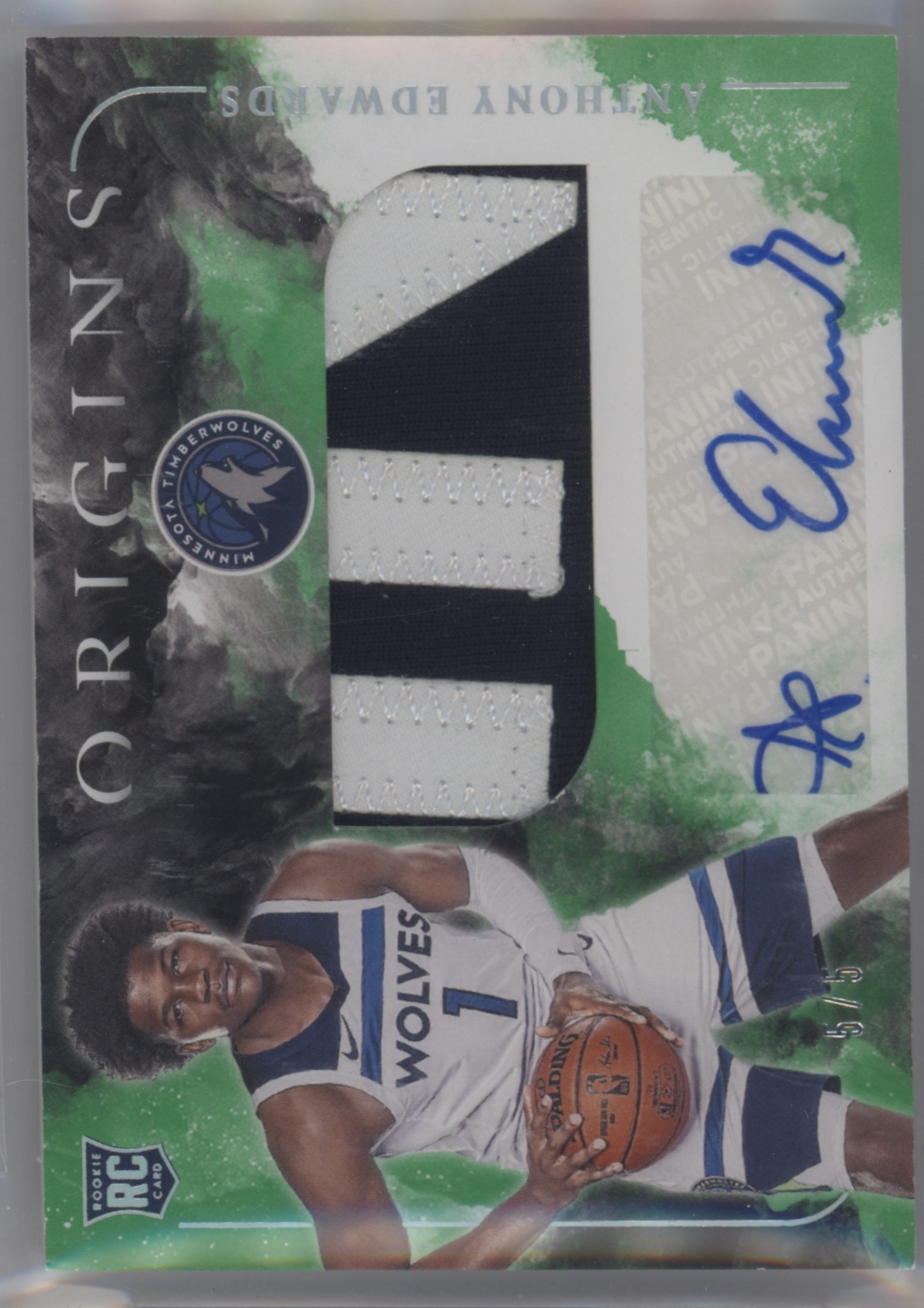 2020 Panini Origins Basketball Green Anthony Edwards #RJA-EDW PSA 8