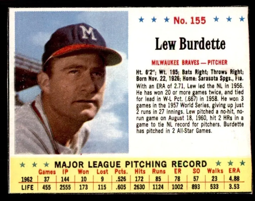1963 Jell-O Baseball Lew Burdette #155