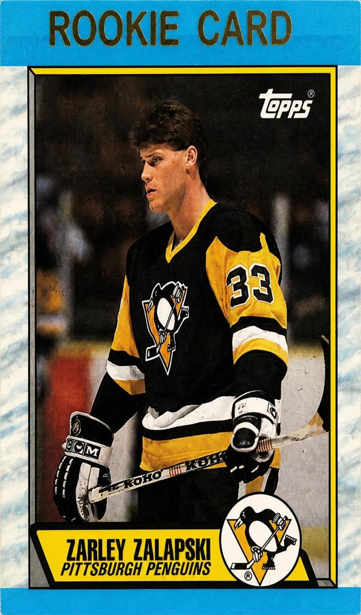 1989 Topps Hockey Zarley Zalapski #168 PSA 8