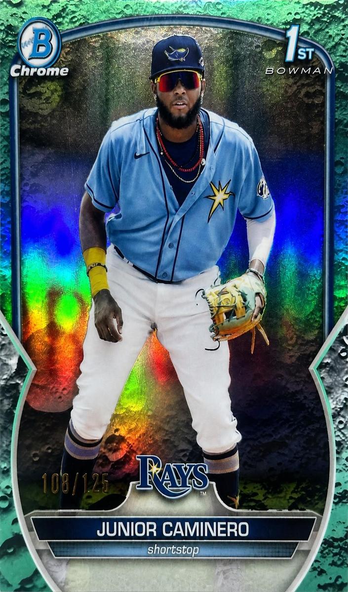 2023 Bowman Chrome Prospects Baseball Aqua Lunar Crater Junior Caminero #BCP-61