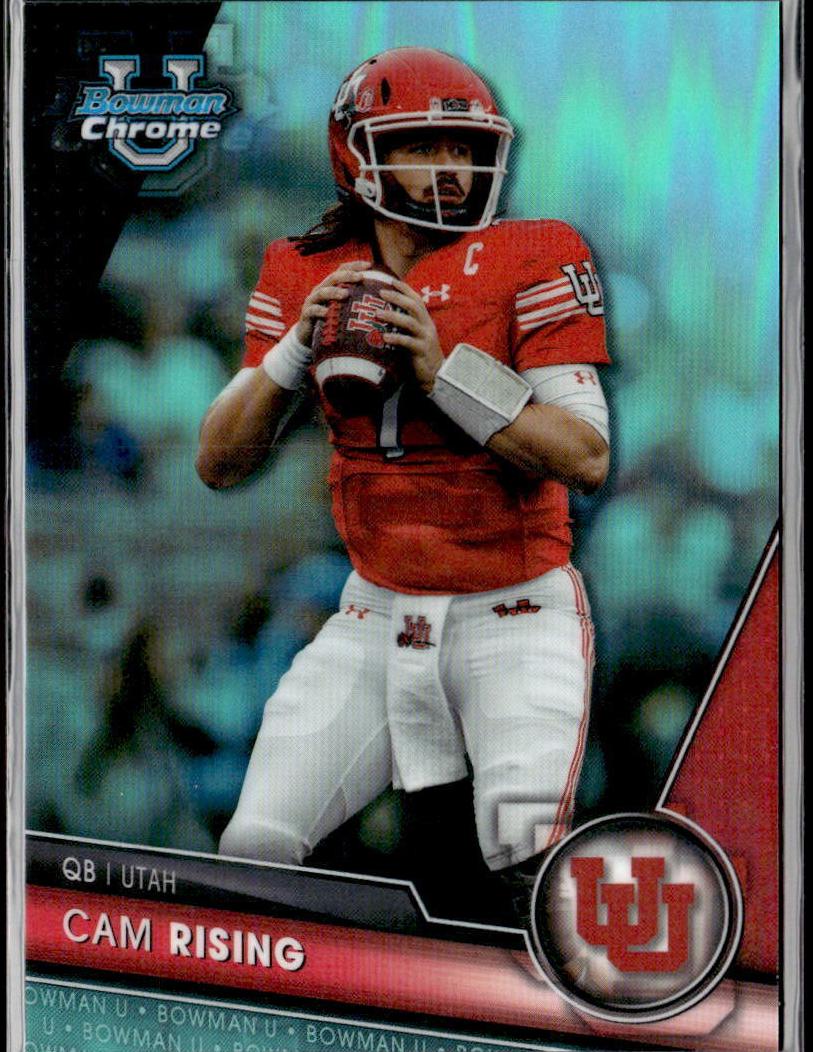 2023 Bowman Chrome University Football Aqua Refractor Cam Rising #198