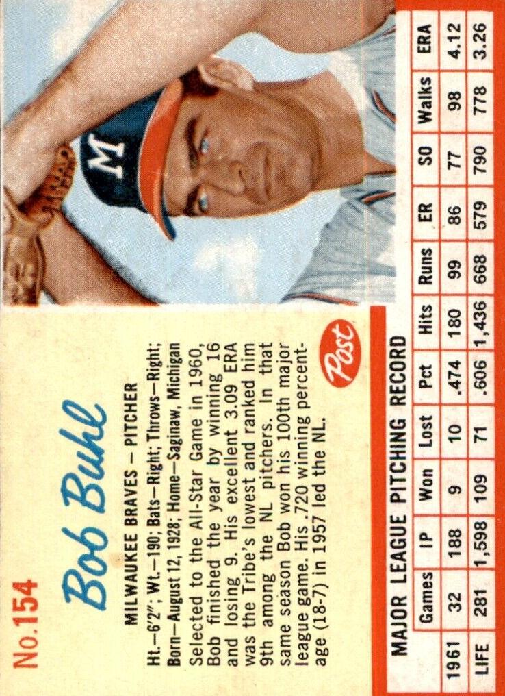 1962 Post Cereal Baseball Bob Buhl #154