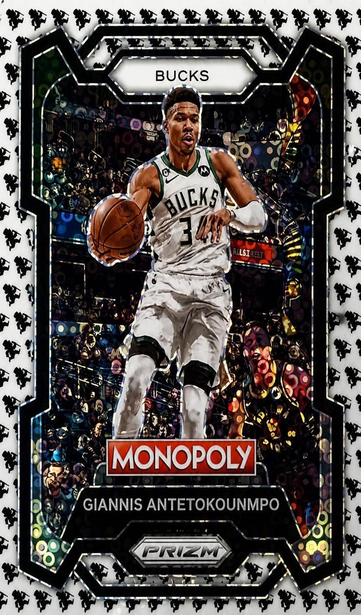 2023 Panini Prizm Monopoly Basketball Monopoly Man Black and White Giannis Antetokounmpo #49 PSA 9