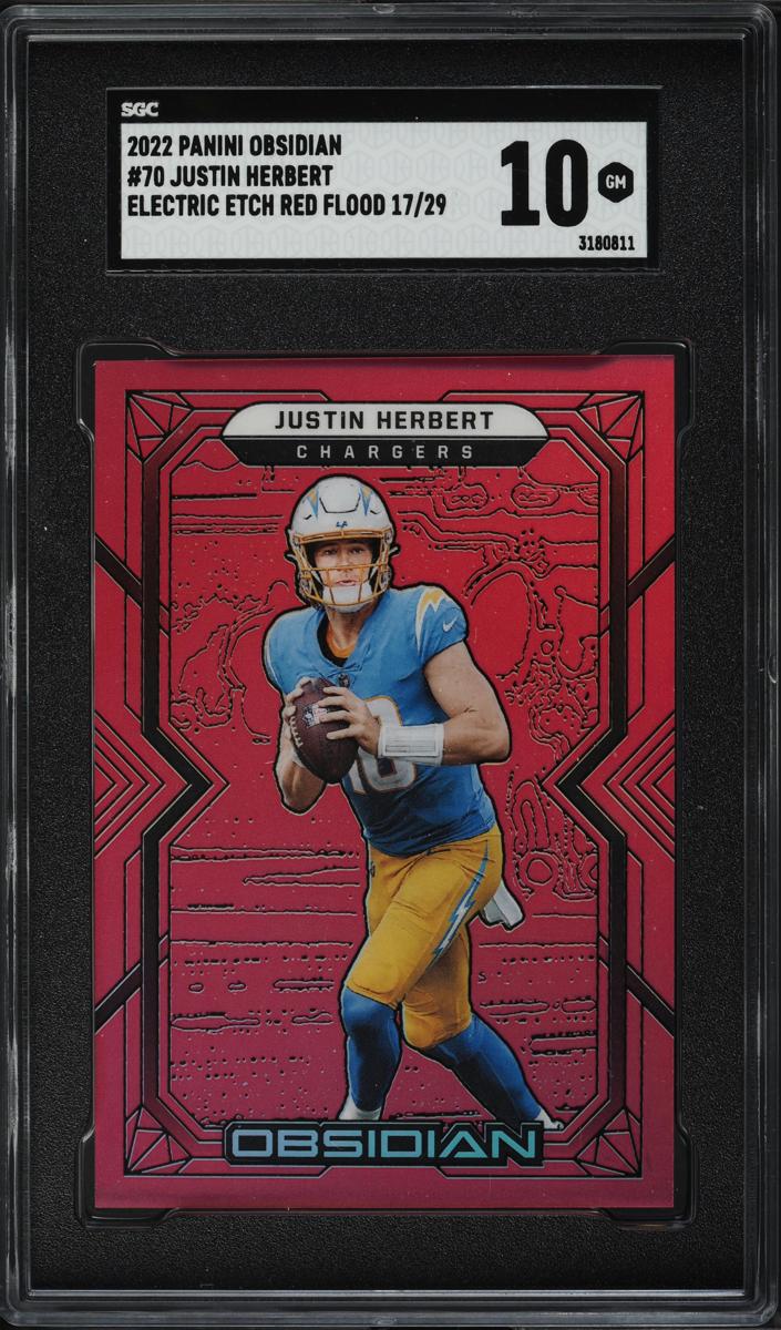 2022 Panini Obsidian Football Electric Etch Red Flood Justin Herbert #70 SGC 9.5