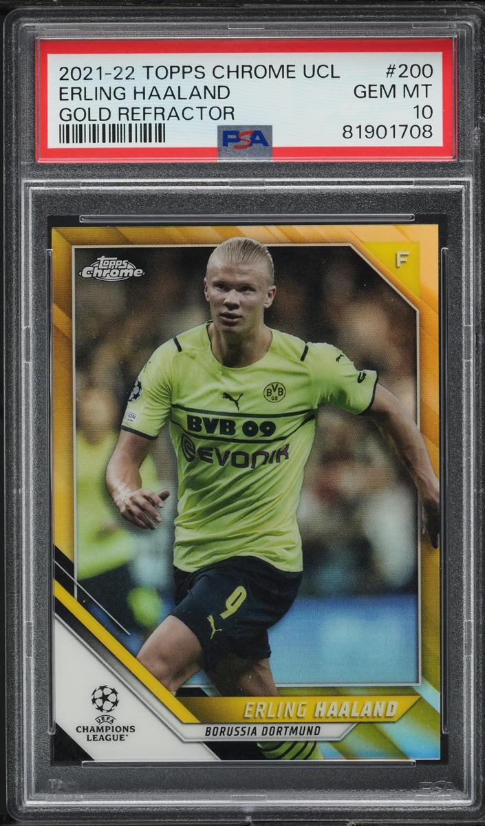 2021 Topps Chrome UEFA Champions League Soccer Gold Erling Haaland #200 PSA 10