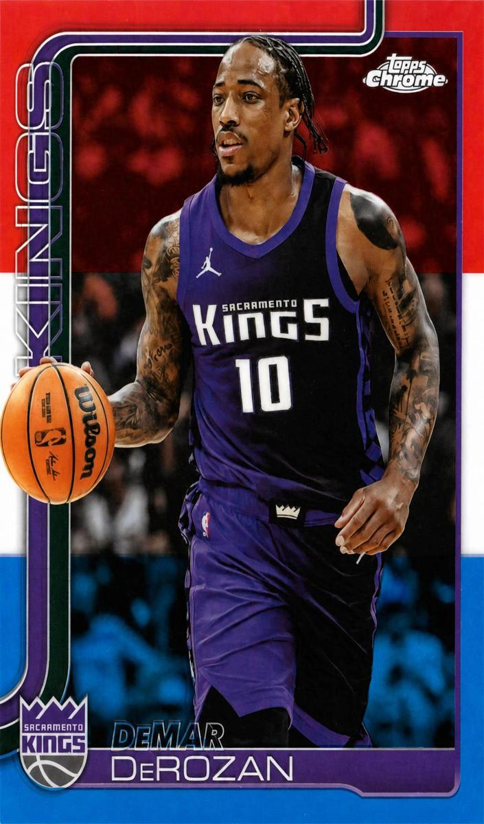 2025 Topps Chrome Basketball Red White and Blue Refractor DeMar DeRozan #240