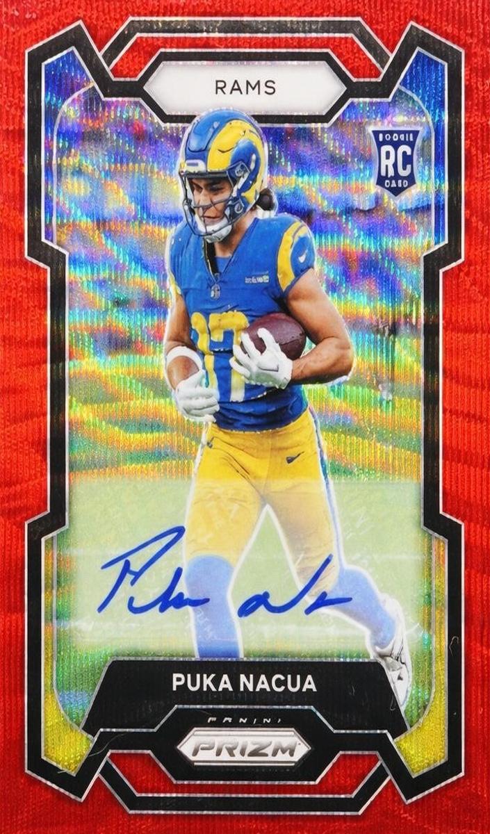 2023 Panini Prizm Football Red Wave Puka Nacua #357 PSA 9