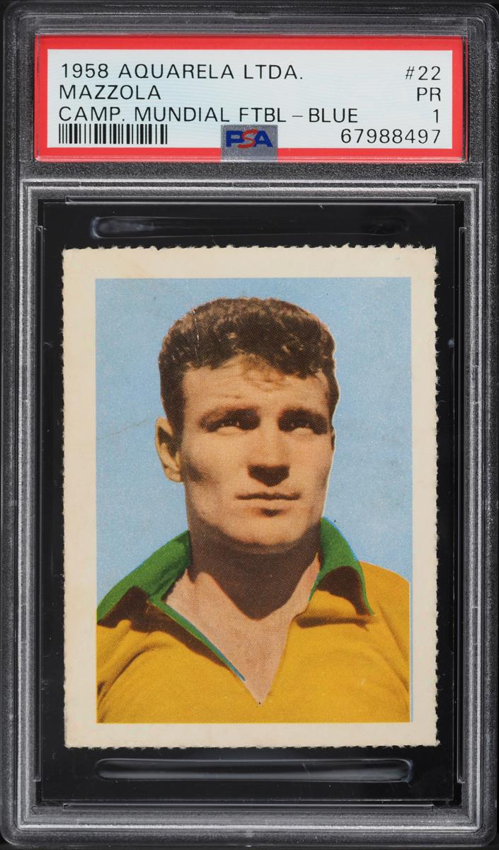 1958 Editora Aquarela LTDA Brasil Campeao Mundial de Futebol Soccer Blue Number Perforated Mazzola #22 PSA 1