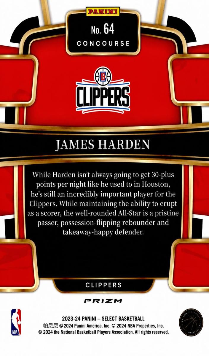 2023 Panini Select Basketball Red Cracked Ice James Harden #64