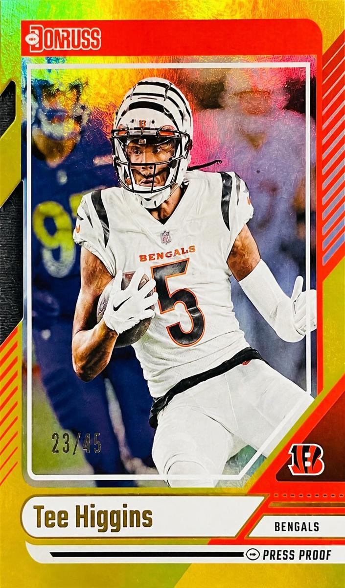 2024 Panini Donruss Football Press Proof Gold Die-Cut Tee Higgins #82