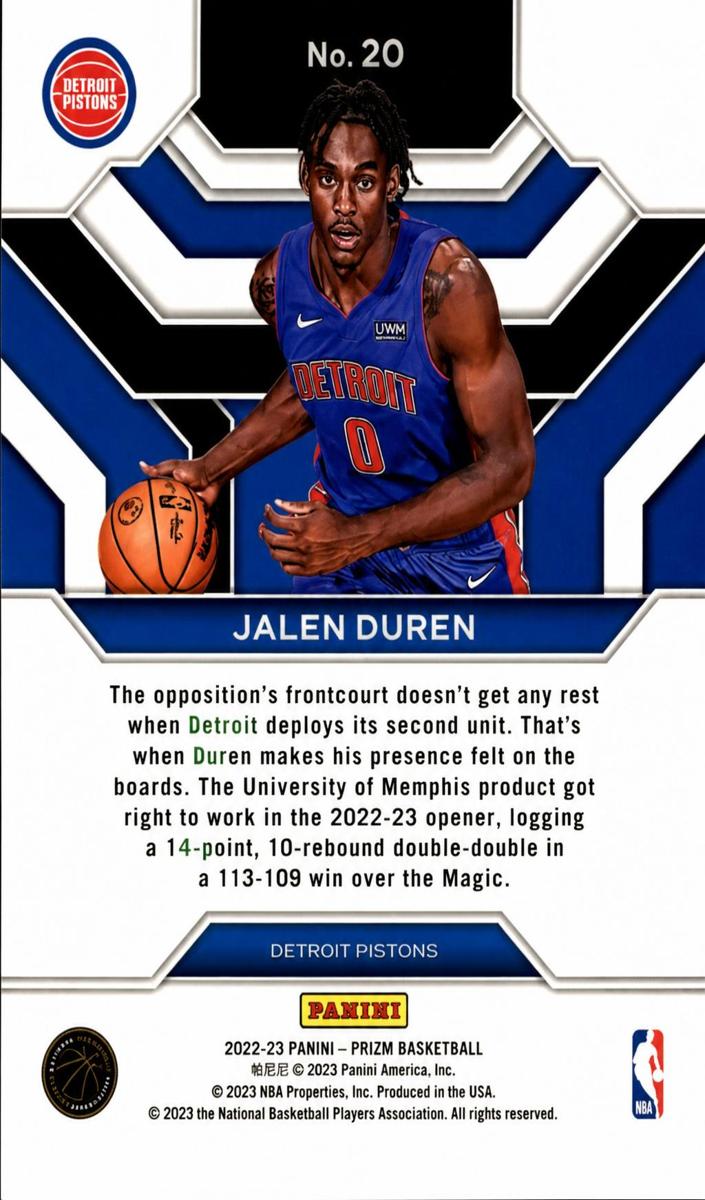 2022 Panini Prizm Basketball Jalen Duren #20