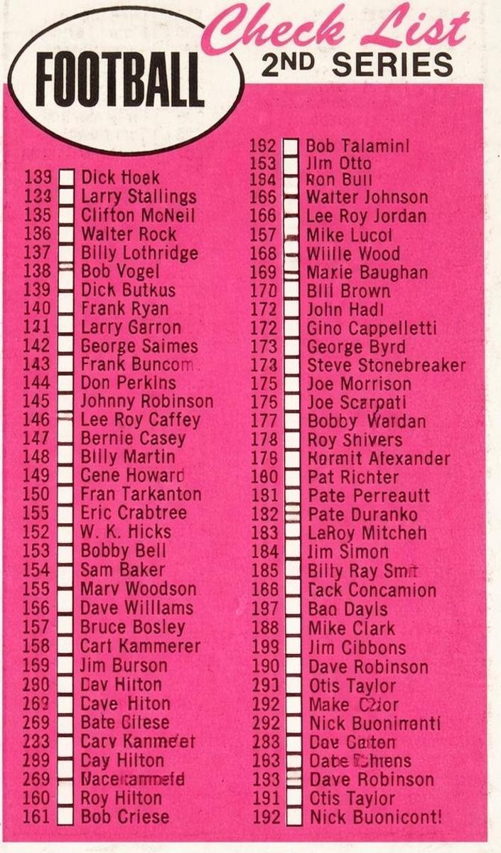 1969 Topps Football Thin White Border Checklist 133-263 #132 PSA 8